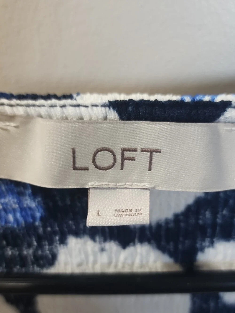 LOFT Navy Blue White Floral V-Neck Top